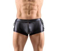 Darringls Boxer pour homme - Aspect cuir - Effet mouillé - Lacets sexy - Sous-vêtements sexy pour homme - Culotte hipster - En cuir synthétique - Effet mouillé - Clubwear, Noir , L