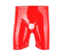Darringls Boxer pour homme - Slip - En cuir verni - Sous-vêtement ouvert - Effet mouillé - Noir, rouge, L