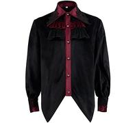 Darringls Chemise de Pirate Médiévale Steampunk Victorien à Manches Longues Col Jabot Gothique Froncé Costume d'Halloween, 06 Noir, M