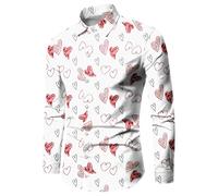 Darringls Chemise de Saint-Valentin à manches longues pour homme Coupe ajustée Infroissable Chemise à boutons drôle Chemise à manches longues Coupe droite Chemise à revers Chemise pour homme avec cœur