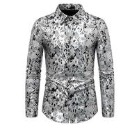 Darringls Chemise en métal pour homme - Élégante chemise d'affaires - Motif serpent métallique - Boutonnière confortable - Manches longues - Automne - Business - Col Kent - Chemise d'affaires, gris