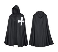 Darringls Costume de cosplay médiéval - En satin - Cape à capuche - Pour Halloween, carnaval, vampire - Vêtements médiévaux - Pour adulte - Cape noire - Cape d'Halloween, Noir , XXL