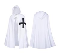 Darringls Costume de cosplay médiéval - En satin - Cape à capuche - Pour Halloween, carnaval, vampire - Vêtements médiévaux - Pour adulte - Cape noire - Cape d'Halloween, Blanc., XXL