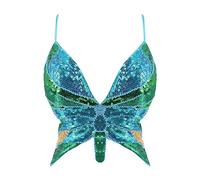 Darringls Costume de danse du ventre à paillettes Winx Club Costume de danse du ventre Sexy Winx Club Néon Carnaval Costume de carnaval Soutien-gorge brillant pour femme, Bleu ciel multicolore, taille