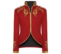 Darringls Costume de prince pour homme - Blazer steampunk - Veste gothique victorienne - Manteau pour homme - Costume de carnaval - Cosplay - Halloween - Déguisement de carnaval, rouge, XL