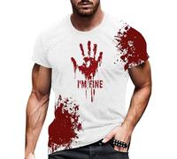 Darringls Costume d'Halloween pour homme T-shirt imprimé d'Halloween Coupe ajustée Gothique Impression sanglante Sweatshirt Col rond T-shirt court Mains sanglantes éclaboussures de sang Vêtements