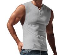 Darringls Débardeur sans étiquette pour homme pour entraînement, gym, sports musculaires, course à pied, randonnée, débardeur actif sans manches en coton pour homme, gris, L
