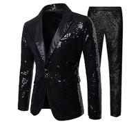 Darringls Ensemble de costume à paillettes pour homme - Veste métallique - 2 pièces - Tenue des années 80 - Blazer et pantalon long brillant - Avec veste à paillettes - Avec un bouton - Pour le marié,