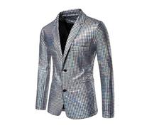 Darringls Ensemble de costume à paillettes pour homme - Veste métallique 2 pièces - Tenue des années 80 - Blazer et pantalon long brillant - Smoking avec veste à paillettes - Avec un bouton pour le