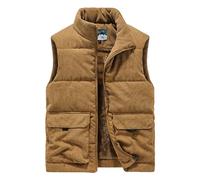 Darringls Gilet d'hiver en velours côtelé pour homme - Gilet matelassé - Sans manches - Coupe-vent - Korduroy - Court - En coton - Sans manches - Col montant, jaune, XL