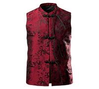 Darringls Gilet traditionnel pour homme - Élégant et vintage - Gilet traditionnel rétro sans manches - Costume Tangzhuang - Gilet de pirate médiéval - Kung Fu Tai Chi Qigong - Vêtements chinois, rouge