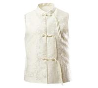 Darringls Gilet traditionnel pour homme - Élégant et vintage - Gilet traditionnel rétro sans manches - Costume Tangzhuang - Gilet de pirate médiéval - Kung Fu Tai Chi Qigong - Vêtements chinois, Blanc