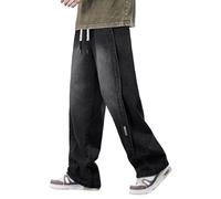 Darringls Jean baggy pour homme - Coupe droite - Coupe droite - Baggy - Coupe ample - Y2K - Vintage - Avec cordon de serrage - Hip Hop Streetwear, Noir , 4XL