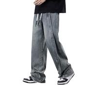 Darringls Jean baggy pour homme - Coupe droite - Coupe droite - Baggy - Coupe ample - Y2K - Vintage - Avec cordon de serrage - Hip Hop Streetwear, gris, 3XL