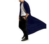 Darringls Matrix Keanu Reeves Trench long en coton pour homme - Noir - Automne et hiver - Cardigan long avec volants et col châle - Mélange de coton léger, Marine, M