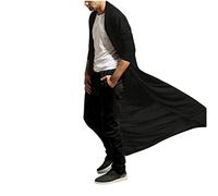 Darringls Matrix Keanu Reeves Trenchcoat Homme en Coton, Long, Noir Trenchcoat Homme Automne et Hiver Veste Homme en Tricot avec Volants et Col Montant, Mélange de Coton Léger, Noir , L