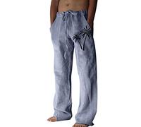 Darringls Pantalon de jogging pour homme - Pantalon large en lin - Pantalon de survêtement - Pantalon ample - Coupe ajustée - Pantalon de travail décontracté - Pantalon de sport classique - Respirant