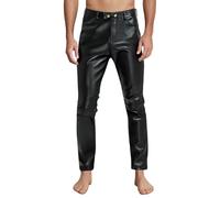 Darringls Pantalon en cuir pour homme - Legging métallique - Pantalon érotique - Pour fête à thème, boîte de nuit, clubwear - Coupe ajustée - En cuir synthétique - Avec plurité de repassage - Effet