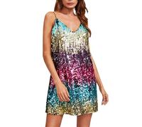 Darringls Robes à Paillettes Pour Femmes, Robes Disco Vintage Spaghetti Robe à Sequins Glitzer Robe Moulante Robe de Soirée Élégante Pour Femmes Club Robe de Fête à Paillettes, lilas, S