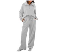 Darringls Survêtement pour femme - Taille haute - Pantalon de loisirs large - Ensemble 2 pièces - Tenue d'aéroport confortable - 2 pièces - Survêtement Y2K Streetwear - Fermeture éclair 1/4 - T-shirt