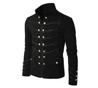 Darringls Veste de parade pour homme gothique steampunk, uniforme médiéval renaissance, hussards fanfare parade blazer costume, frac victorien col montant costume gothique vintage, Noir , M