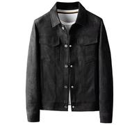 Darringls Veste en daim pour homme - Marron - Printemps - Automne - Sans capuche - Manteau d'hiver - Veste mi-saison - Couleur unie - Veste d'automne - Biker - Veste western - Veste cargo - Veste en