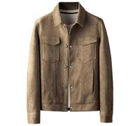 Darringls Veste en daim pour homme - Marron - Printemps - Automne - Sans capuche - Manteau d'hiver - Veste mi-saison - Couleur unie - Veste d'automne - Biker - Veste western - Veste cargo - Veste en