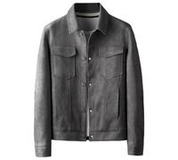Darringls Veste en daim pour homme - Marron - Printemps - Automne - Sans capuche - Manteau d'hiver - Veste mi-saison - Couleur unie - Veste d'automne - Biker - Veste western - Veste cargo - Veste en