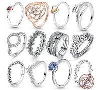 DarryDooly 925 bagues en Argent Sterling pour Femmes Mignon Zircon Rond géométrique 925 Bague de Mariage en Argent Bijoux Fins Cadeau Minimaliste