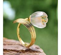 DarryDooly Bague en Argent Sterling 925 en Cristal Naturel Fait à la Main Bijoux Fins Anneaux de Fleurs de muguet pour Les Femmes