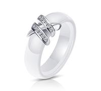 DarryDooly Bague en céramique de Bague colorée Blanche Noire pour Femmes avec grossière Cristal Bande de Mariage Largeur 6mm Taille 6-10 Cadeau pour Hommes