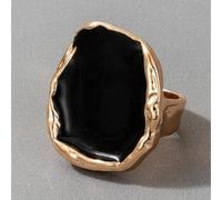 DarryDooly Bague en Or en Pierre Noire bohème pour Femmes Hommes Breloques Gouttes d'huile Grande Bague Commune Accessoires de Bijoux Gothiques