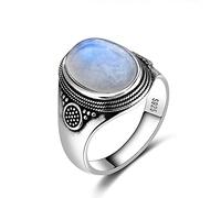 DarryDooly Bague en Pierre de Lune Naturelle Dame 925 Bijoux en Argent rétro Bague de fête 10x14 MM Grande Ellipse gemme Cadeau en Gros