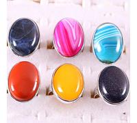 DarryDooly Bague Femmes Hommes Pierre Naturelle Bague Perles ovales Bague réglable Rhodonite Oeil de Tigre Jades Cristal Onyx Opale Offre spéciale