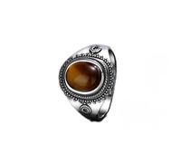 DarryDooly Bague rétro Oeil de Tigre Naturel Bague en Pierre 925 Bijoux en Argent Sterling Bague Rhodochrosite pour Femmes Hommes Cadeau de fête