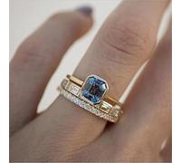 DarryDooly Bagues de Cristal Bleue pour Femmes Mode Jaune Or Couleur Mariage Mariage Bague Femme Bijoux Cadeaux Accessoires