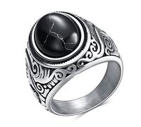 DarryDooly Bijoux rétro Anneaux en Pierre pour Hommes Titanium en Acier incrusté Trois Couleurs Bague d'onyx Hommes Domining Anneau