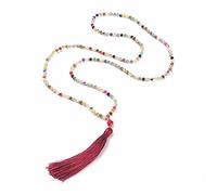 DarryDooly Boho Long Tassel Déclaration Collier Femmes Ethnic Coloré Cristal Pierre Perles Pendentif Collier Bohemian Bohemian Bijoux Bijoux Cadeau