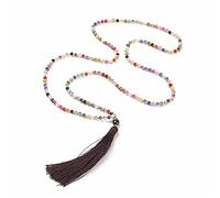 DarryDooly Boho Long Tassel Déclaration Collier Femmes Ethnic Coloré Cristal Pierre Perles Pendentif Collier Bohemian Bohemian Bijoux Bijoux Cadeau