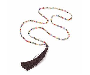 DarryDooly Boho Long Tassel Déclaration Collier Femmes Ethnic Coloré Cristal Pierre Perles Pendentif Collier Bohemian Bohemian Bijoux Bijoux Cadeau