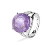 DarryDooly CSJA Cristal Bague pour Femmes Pierre Naturelle Anneau Perles Rondes bagues améthystes Violet Quartz Argent Couleur fête Bijoux F476