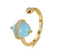 DarryDooly Effie Queen véritable Aigue-Marine Naturelle 925 bagues réglables en Argent Sterling Pierres précieuses 14K plaqué Or Bague pour Femme Cadeau GMR03