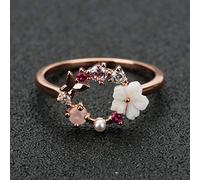 DarryDooly Fashion Creative Butterfly Fleurs Cristal Doigt de Mariage Anneaux de Mariage pour Femmes Rose Gold Zircon Glamour Bijoux Bijoux Girl Cadeau Bijoux