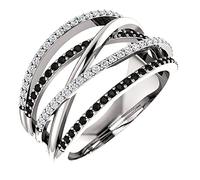 DarryDooly Toile de Style Ethnique Bagues de Doigts avec Pierre Noire et Blanche Cadeau Surprise pavée pour Femmes branchées Bijoux Anneaux