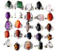 DarryDooly Wholesale 5Pcs Mixed Natural Stone Silver Color Vintage Tibetan Natural Stone Rings Body Jewelry Hot SellingFor Woman Man