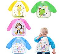 Darryy Tablier d'Alimentation, 4 Pièces Bavoir Manches Longues Bebe, Bavoir Etanche Manche Longue, Bavoir Imperméable Manche Bébé, Bavoir Etanche Bebe, Lavable, Convient Aux Enfants Agés de 1 à 5 Ans