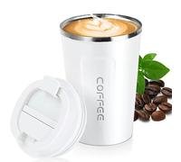 Darryy Tasse à Café Isotherme 380ml Réutilisable, de Voyage Avec Couvercle - Pour Étudiants, Employés de Bureau et Sportifs, Blanc