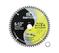 DARTOTEK TCT Lame De Scie Circulaire Dents 60T Multi-matériaux Disque à Découper Avec Rondelle 20/16mm pour Bois Aluminium Plastique 165mm