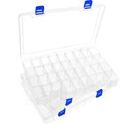 DARUITE Boîte de rangement en plastique compartimentée, 34 compartiments, transparente, robuste et durable, taille 28 x 18,3 x 4 cm, pour perles, boucles d'oreilles, outils, crochet de pêche, etc.