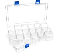 DARUITE Boite Rangement Plastique Compartiment, Boite Compartiment, Petite Boîte de Rangement Transparente Boite Plastique pour Perles, Boucles Doreilles, Outils, Crochet de Pêche, 18Grids-2PCS